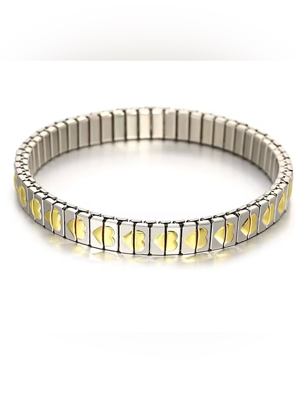 Anthropologie Silver Stretch Bracelet with Yellow Heart Inlays